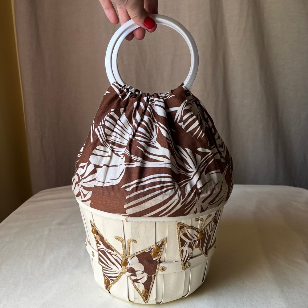 Vintage‎ East Texas Handbag Co Butterfly Basket Purse Wooden Bucket Bag USA